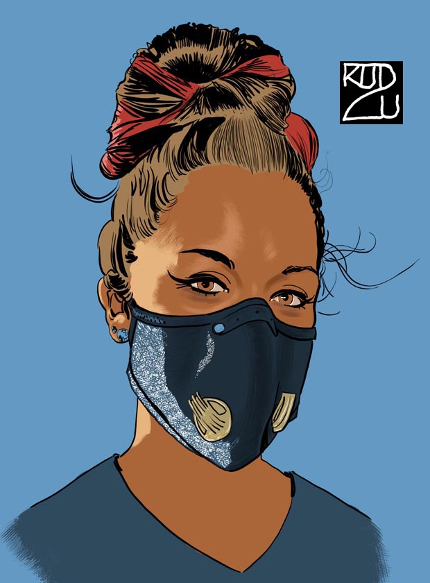 Art sample masked waitress